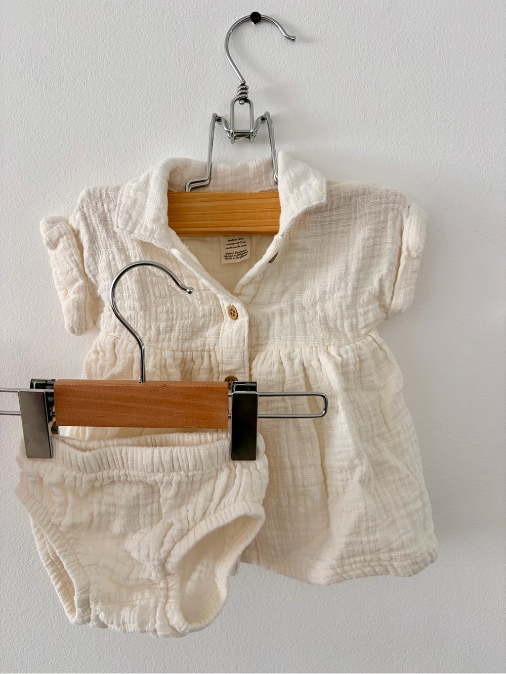 Organic Cream Baby Dress & Bloomers Set